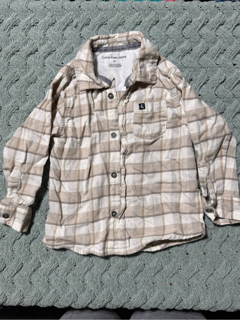 Calvin Klein Jeans Kids Beige Plaid Button-Up Shirt 3t